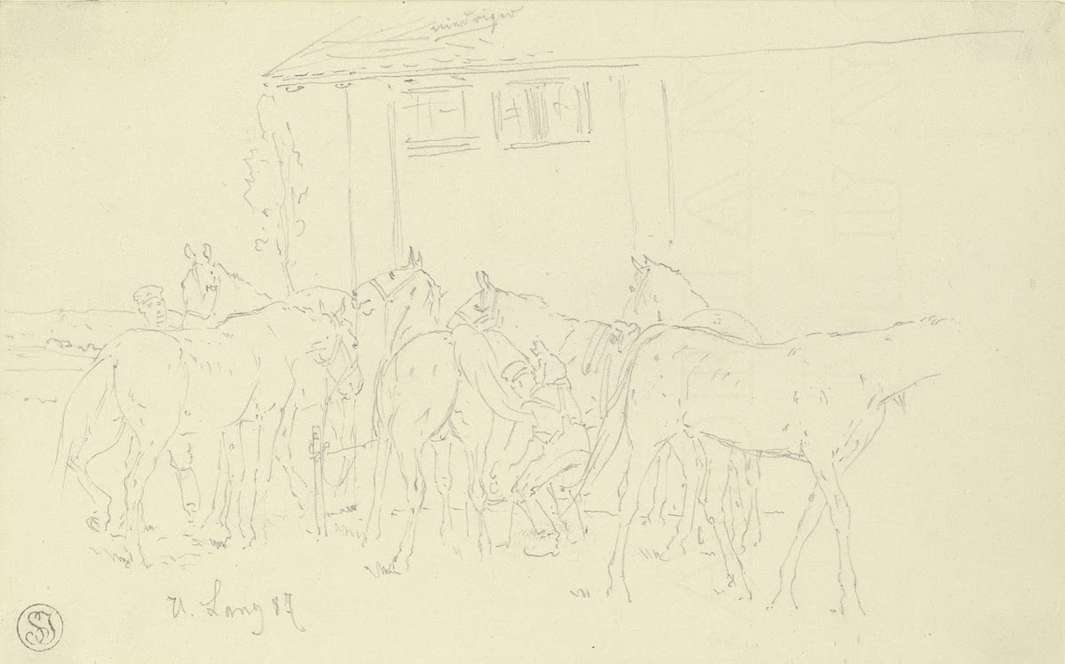 Cleaning the horses in the camp 1887