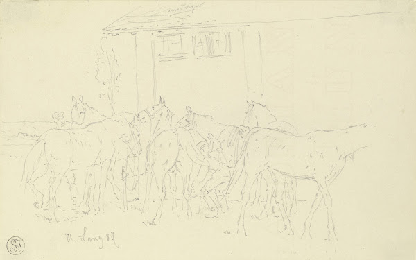 Cleaning the horses in the camp 1887