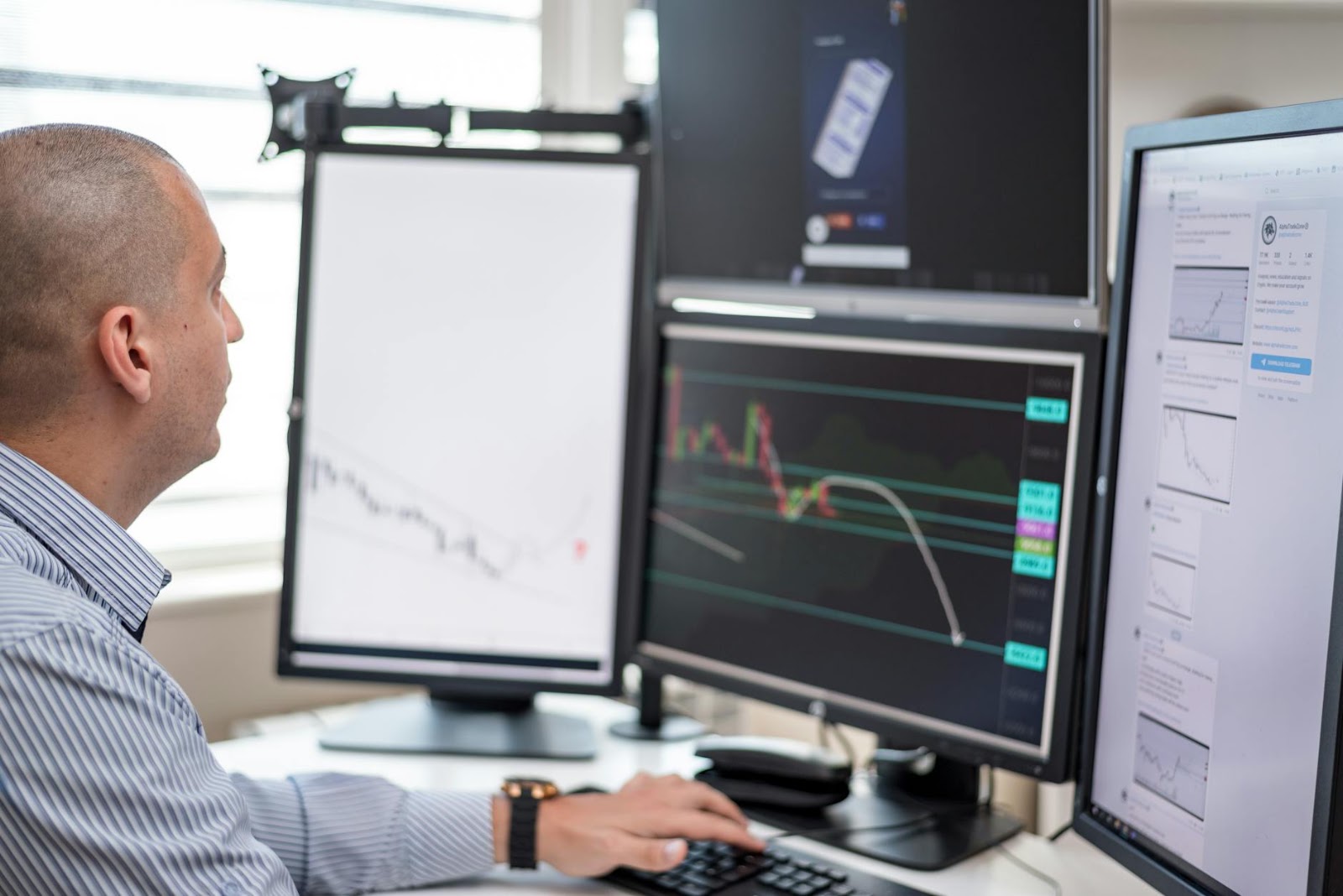 A pensive businessman analyzing a chaotic stock market chart, reflecting AI market disruption.
