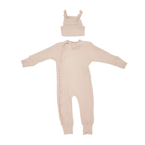 Дитячий набір Twins Ego Baby Girl (чоловічок на блискавці і шапка) 68р бежевий