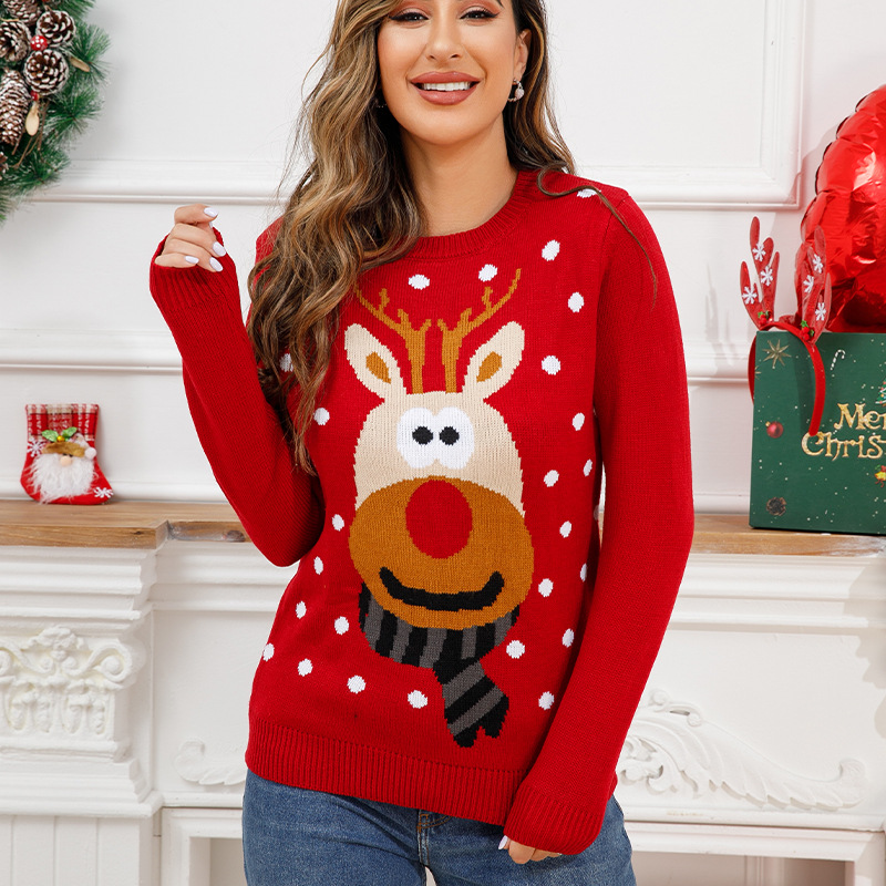 Knitted sweater with reindeer jacquard pattern
