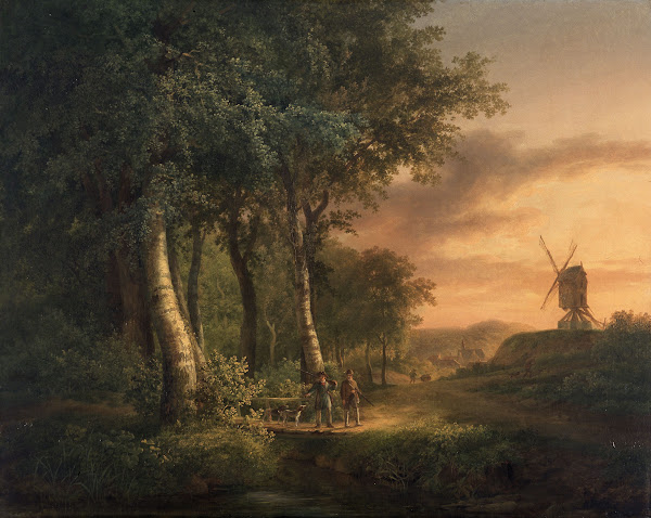 Edge of a Wood with Hunters and a Windmill 1835