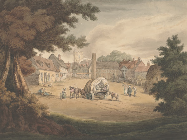 A country village With cart and numerous figures in foreground ca 17801825