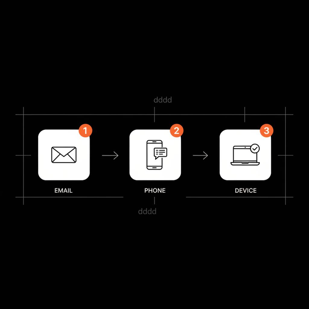 Minimal full-frame vector infographic for how to reset Google password showing three steps: recovery email, recovery phone, trusted device in Social Success Hub colors.