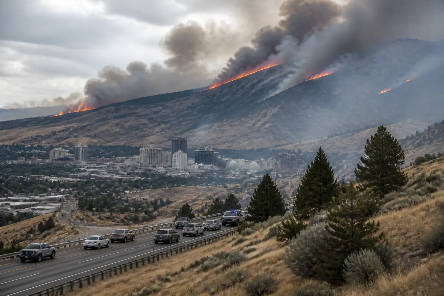 Editorial image for Wildfire near Reno, Nevada, expands to 15,000 acres, prompting large-scale evacuations