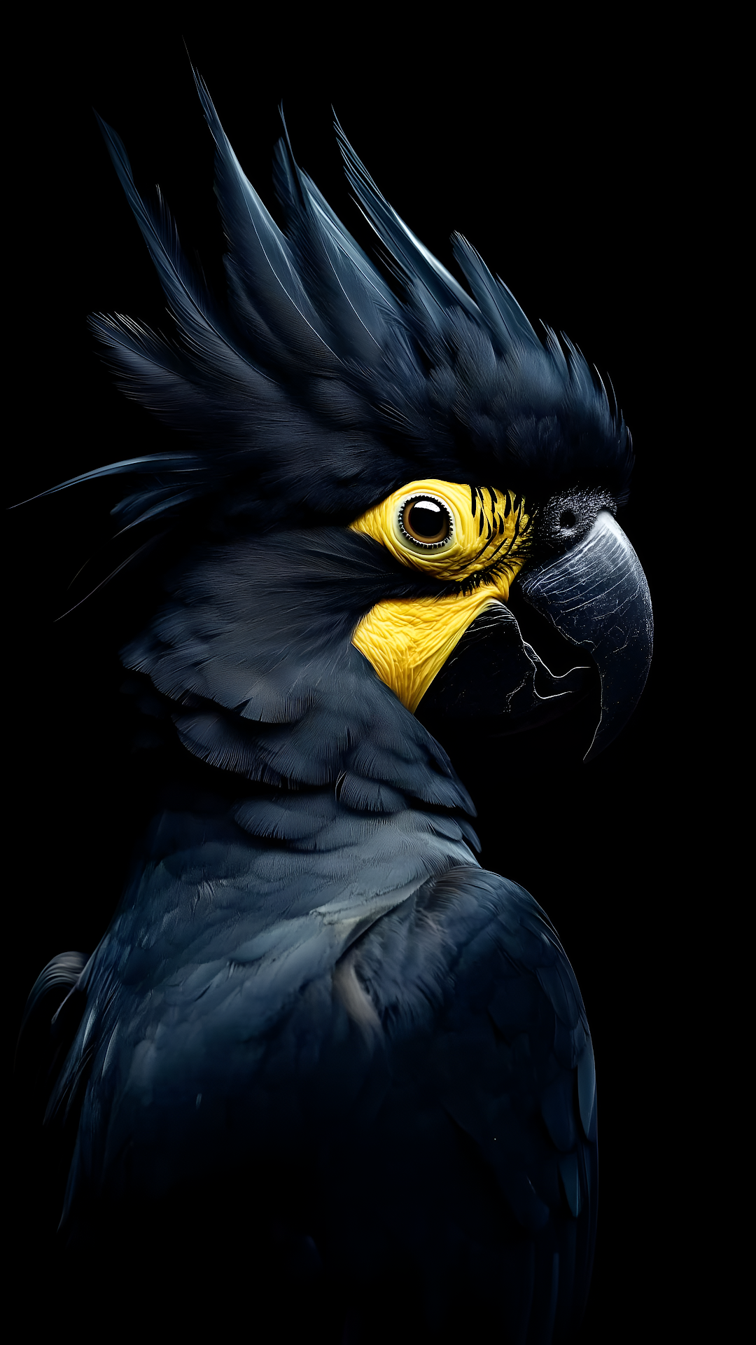 Dramatic Black Cockatoo Portrait Yellow Eye Dark Plumes - Free 4K mobile Wallpaper