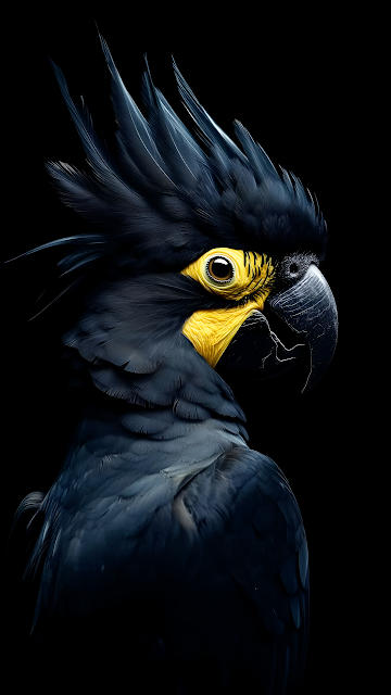 Dramatic Black Cockatoo Portrait Yellow Eye Dark Plumes - Free mobile Wallpaper