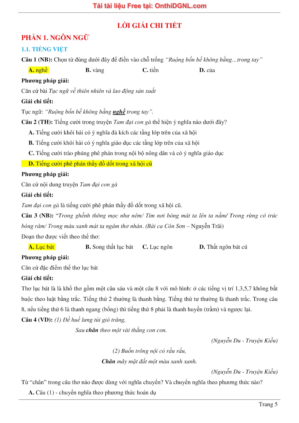 500 bài tập môn Ngữ Văn - Ôn thi ĐGNL ĐHQG TP HCM Phần 1