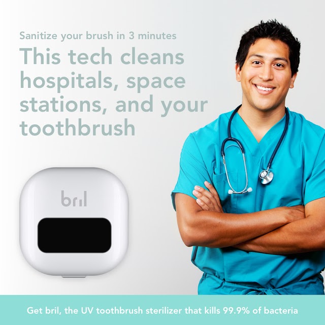 Bril portable UV-C toothbrush cleaner case.