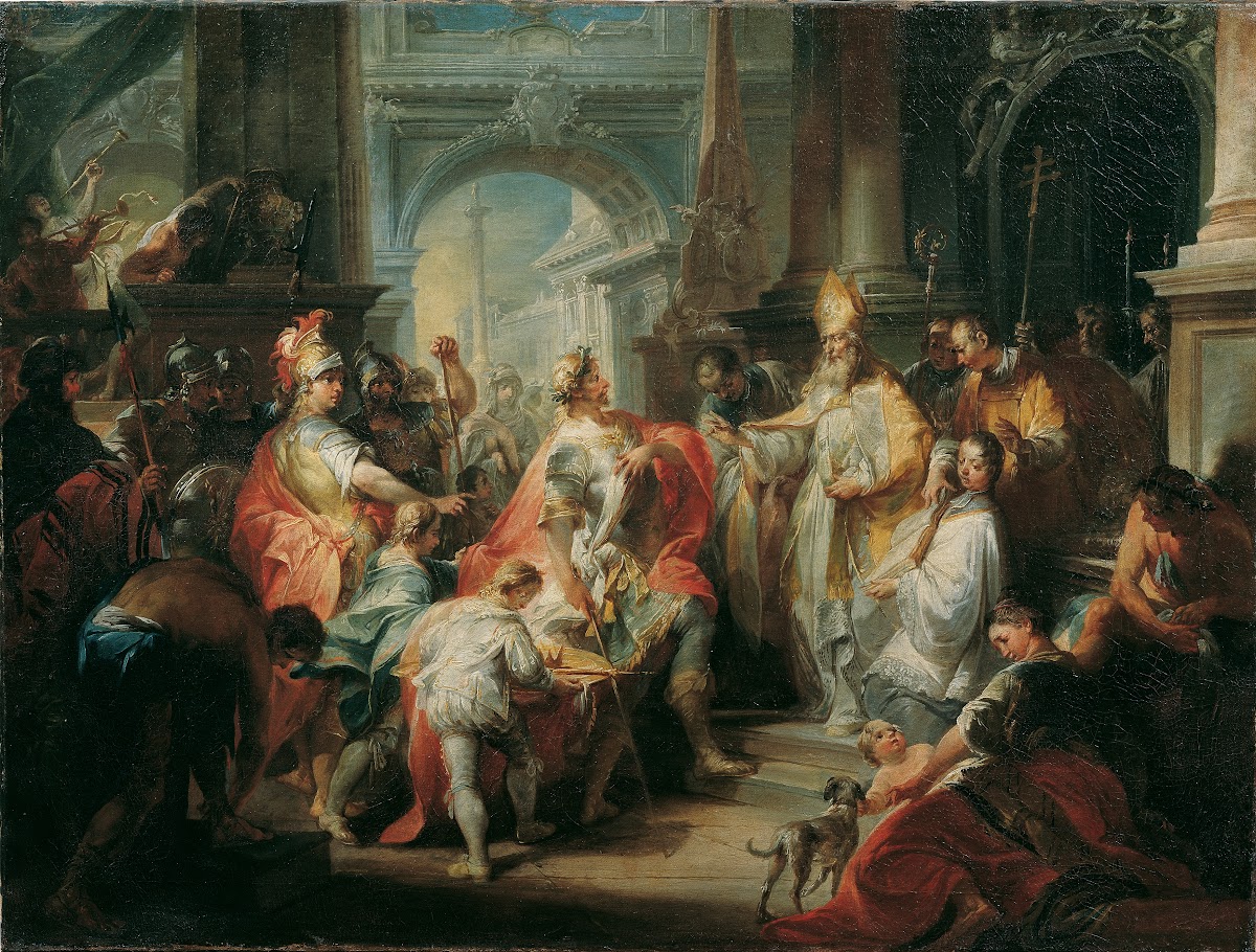 Der Heilige Ambrosius Verwehrt Kaiser Theodosius Den Eintritt In Den Mailänder D