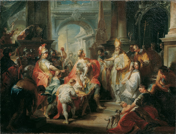 Der Heilige Ambrosius Verwehrt Kaiser Theodosius Den Eintritt In Den Mailänder D