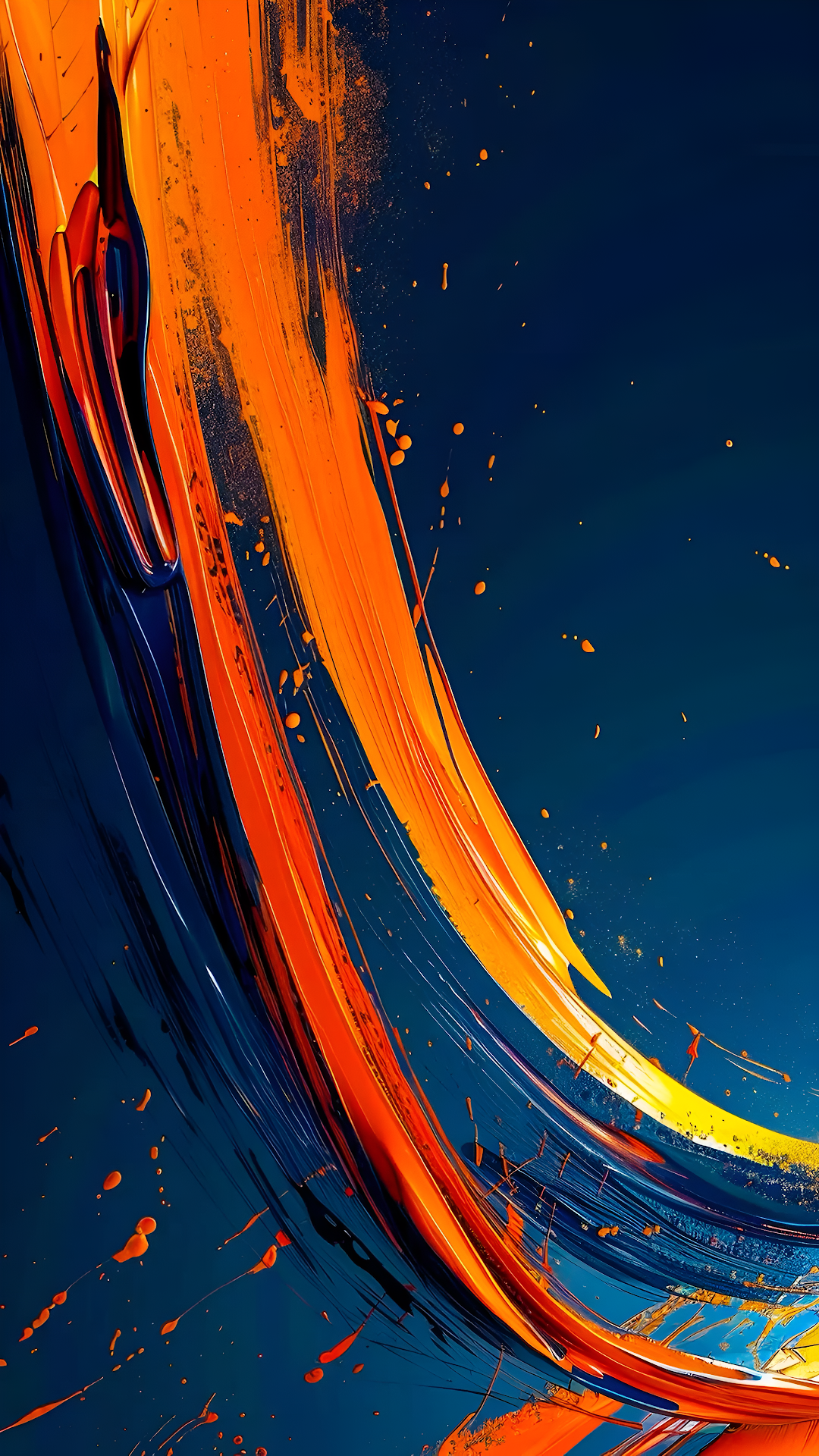 Vibrant Orange Navy Blue Abstract Paint Strokes Swirl - Free 4K mobile Wallpaper
