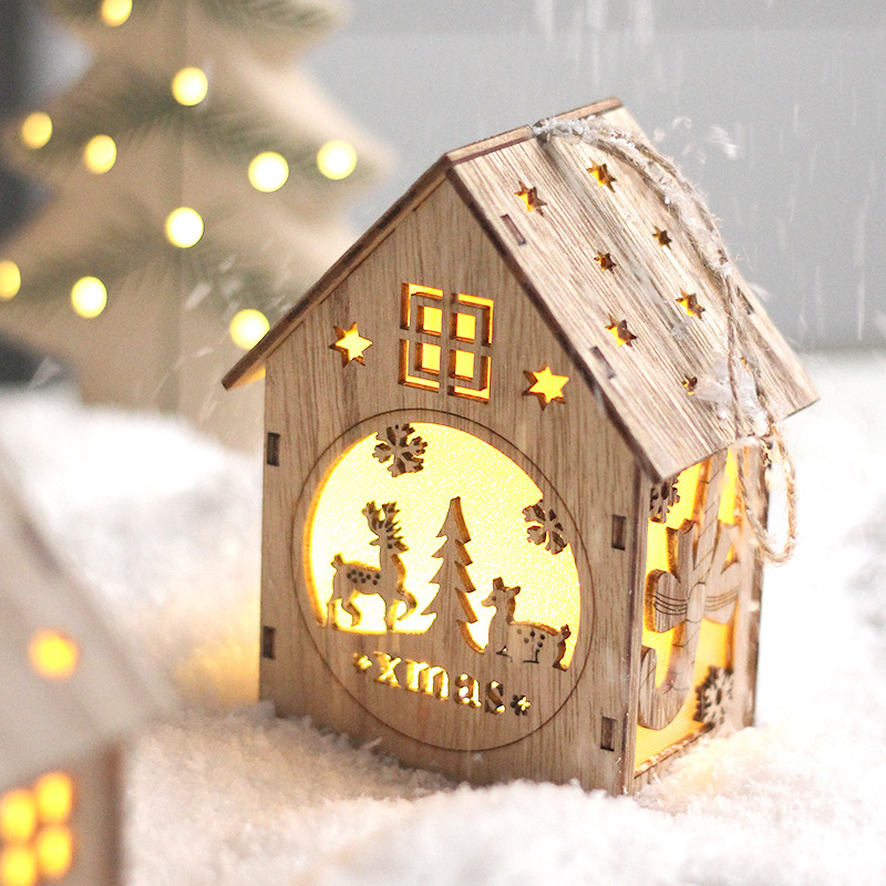 Illuminated wooden house with LED light