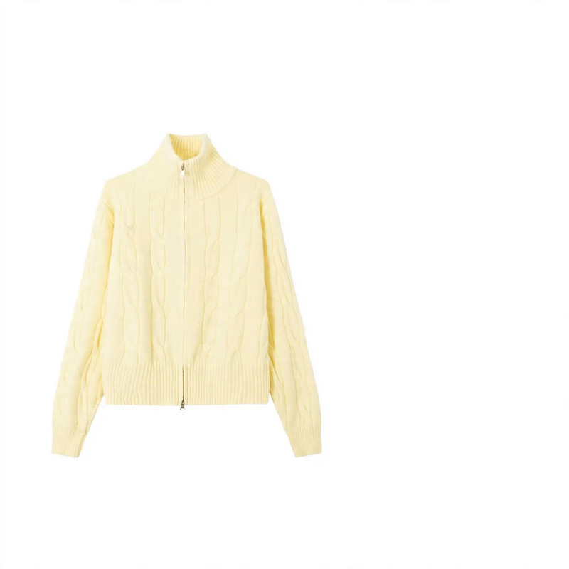 Women's cardigan with zipper and cable pattern