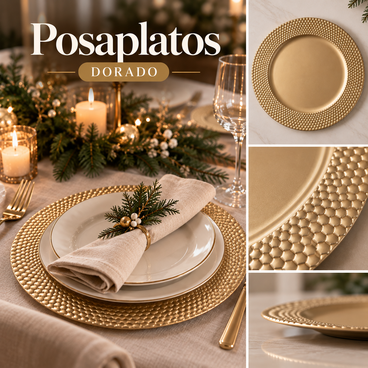 Posaplatos con borde texturado – dorado
