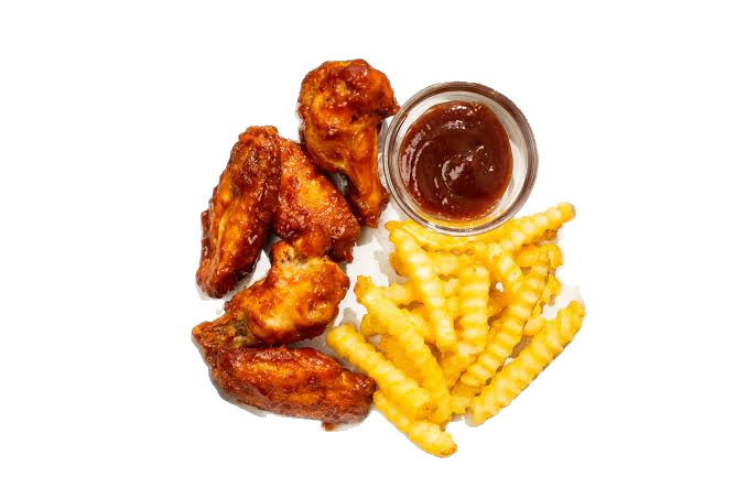 6 pieces og chicken wings with chips