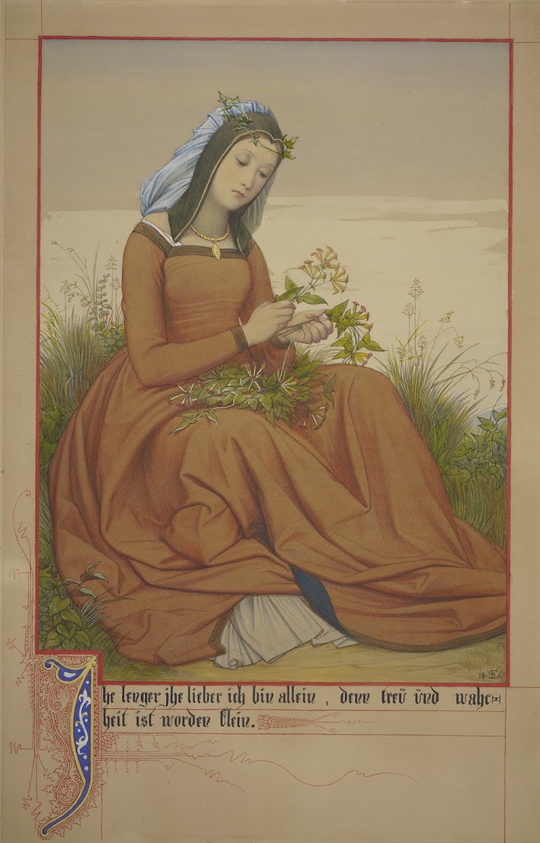 Young woman making a bouquet of flowers 1867