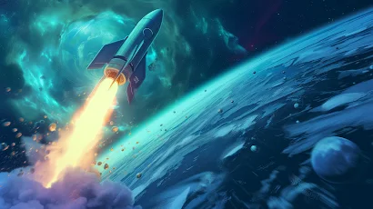 Ai Art, Illustration, Rocket, Space, Clouds 5K Wallpaper Background