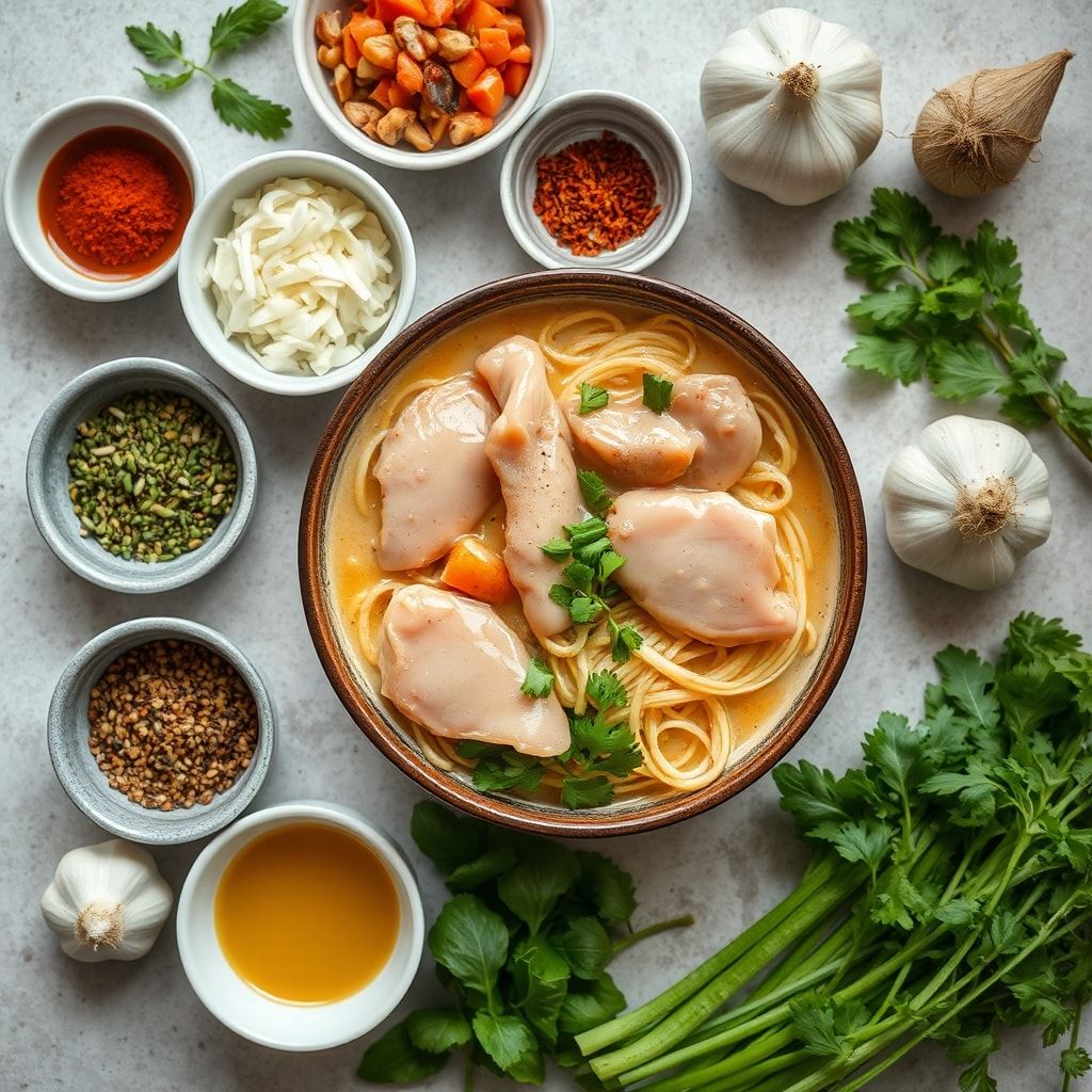 Ingredients for Creamy Garlic Chicken Ramen – Easy One-Pot Comfort in 30 Minutes