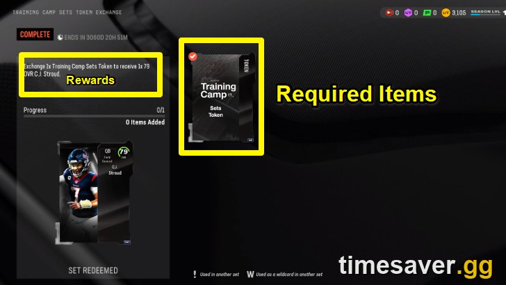 Madden NFL 27 Ultimate Team Token Exchange set, where Gridiron Tokens are redeemed under the Sets tab
