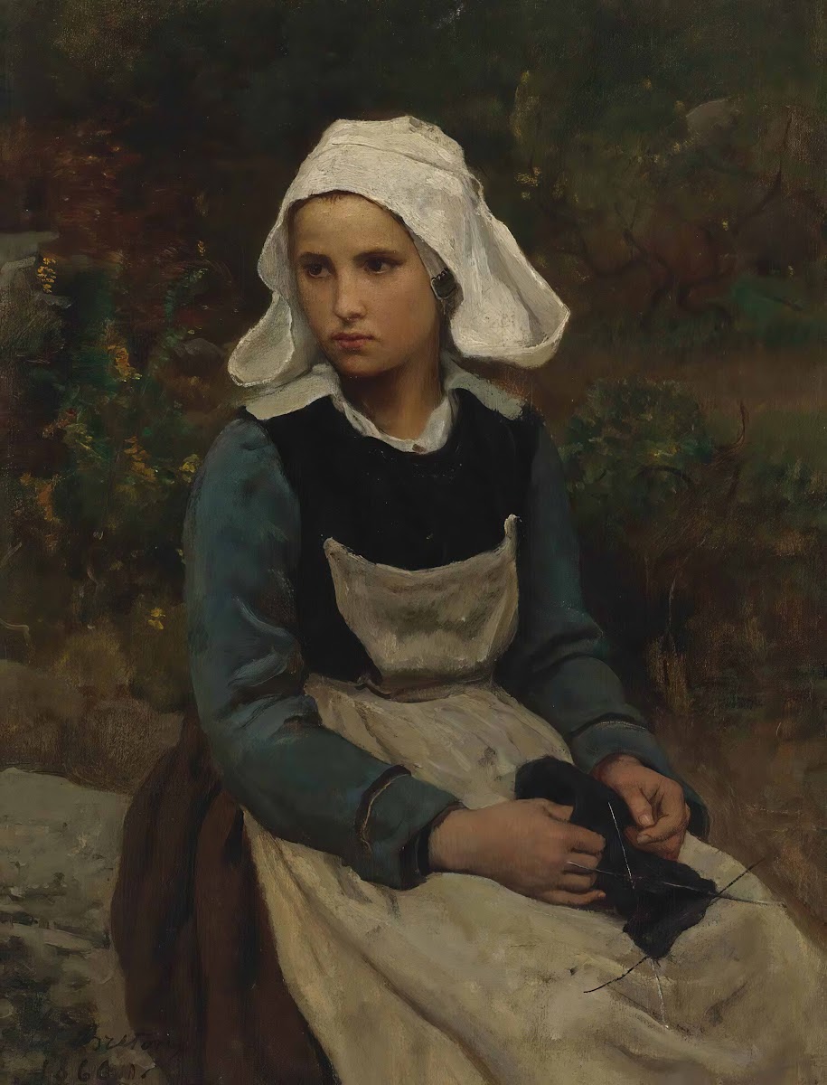 Young Brittany Girl Knitting 1866