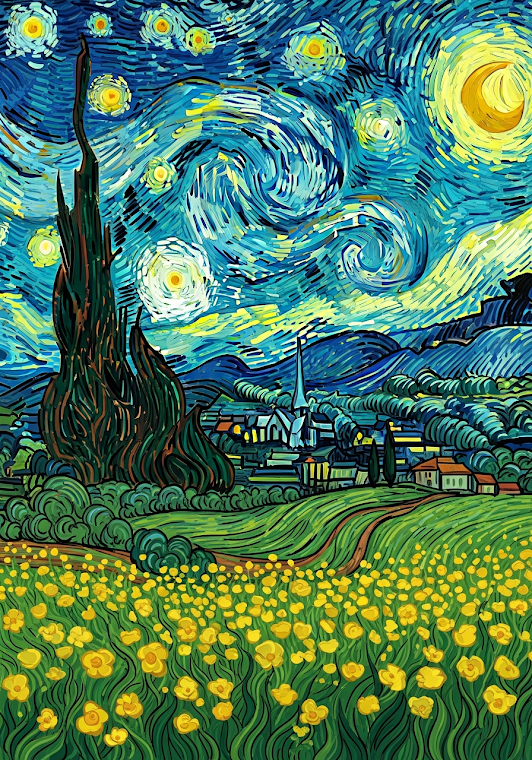 Van Gogh Style Tuscan Field Sky
