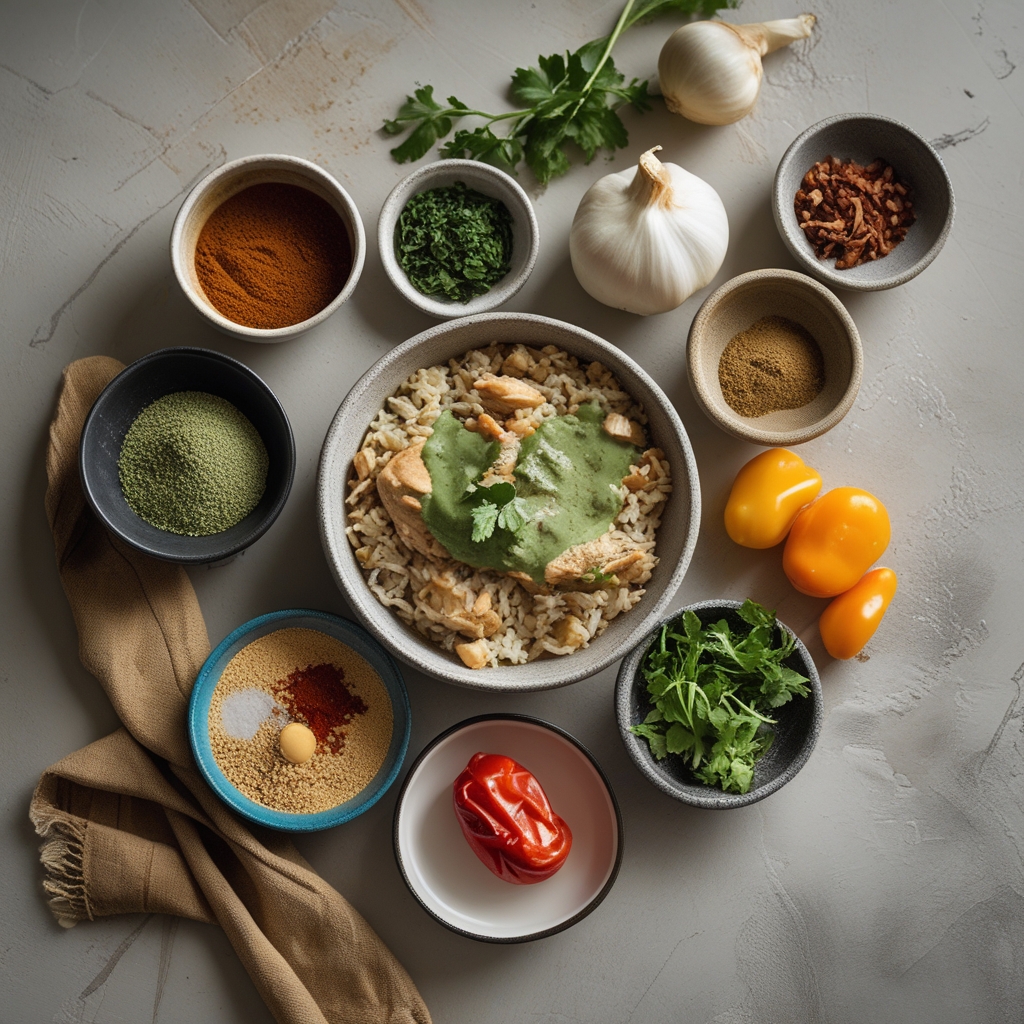Ingredients for Easy Peruvian Chicken and Rice with Creamy Green Sauce – Quick & Flavorful Weeknight Dinner
