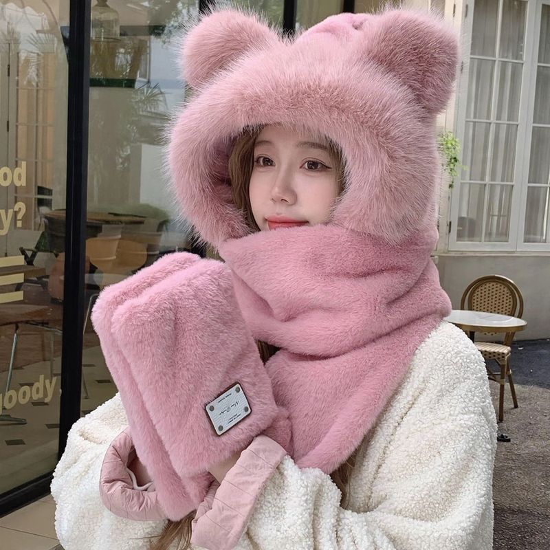 Cozy hooded set with scarf and beanie