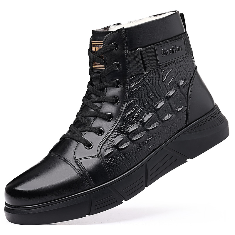 Lined Men's Leather Boots with Lambswool Blend