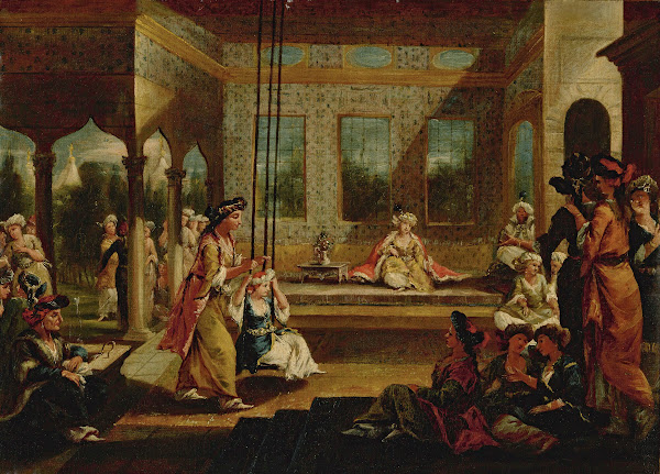 A Harem SceneWith Soldiers Smoking And OdalisquesRelaxing And Playing On a Swing