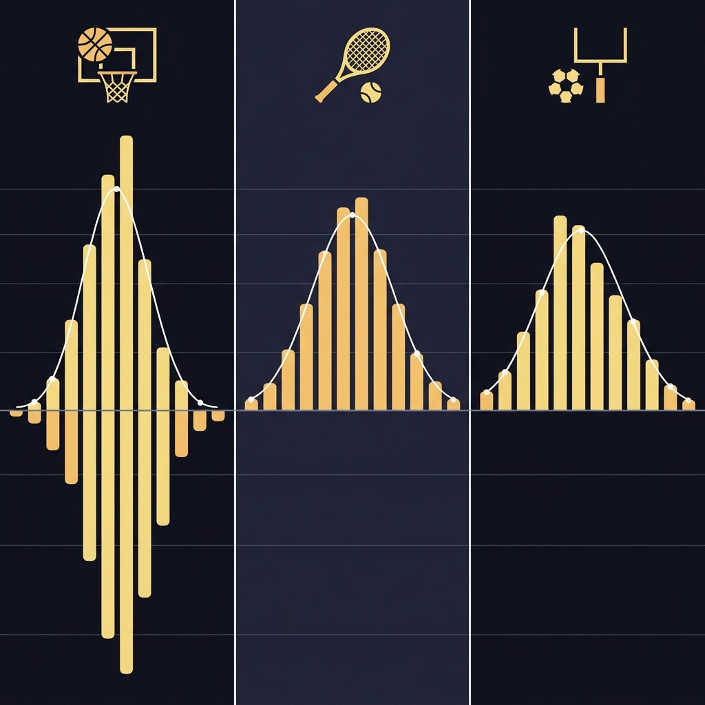 How to Analyze Performance by Sport minimalist 2D vector infographic showing z score standardization across three sports in parallel lanes with baseline zero grid and accent highlights
