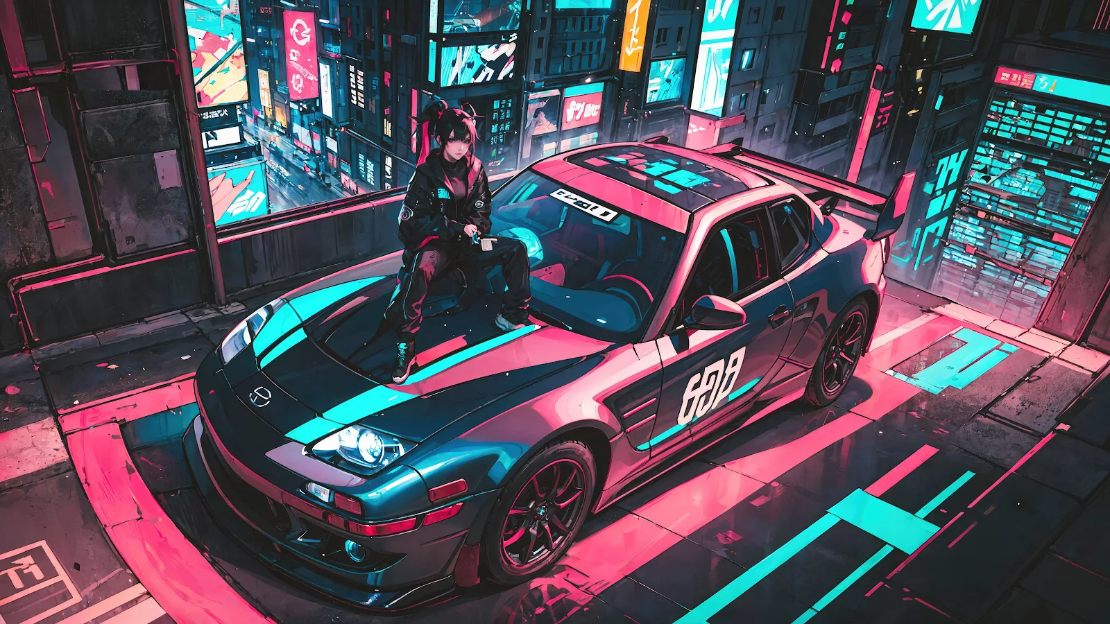 Cyberpunk, Anime, Car, Neon, Cityscape 4K Desktop Wallpaper Background [3840x2160] Free Download