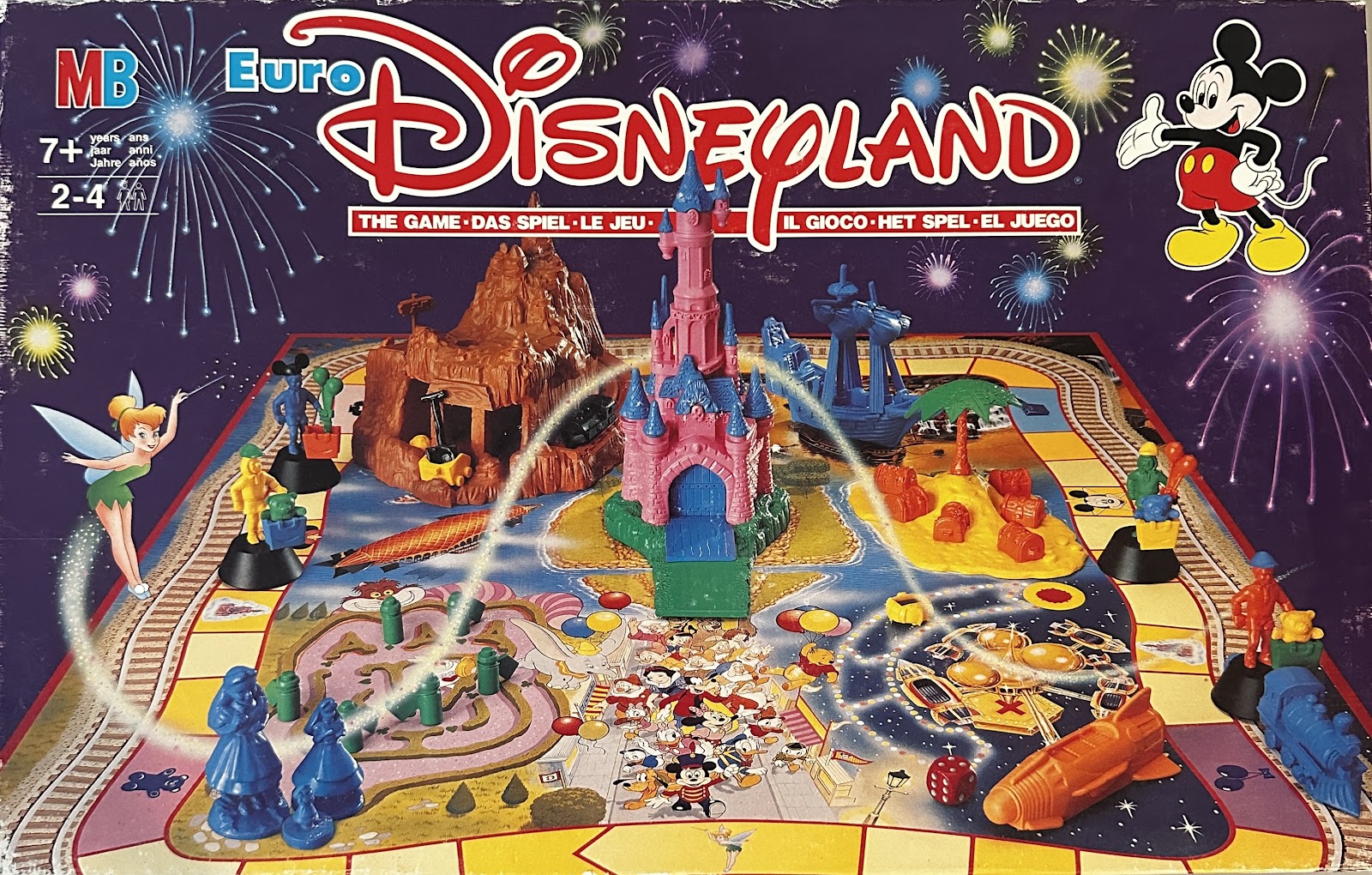 Euro Disneyland: The Game by MB (Milton Bradley), 1992, with three-dimensional plastic castle and attraction pieces