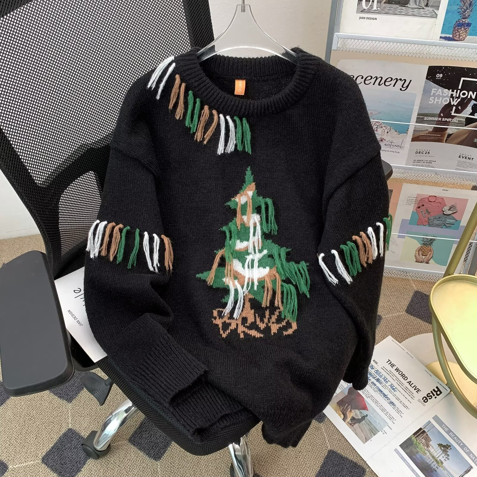 Handcrafted Fashion knit sweater with Christmas tree motif
