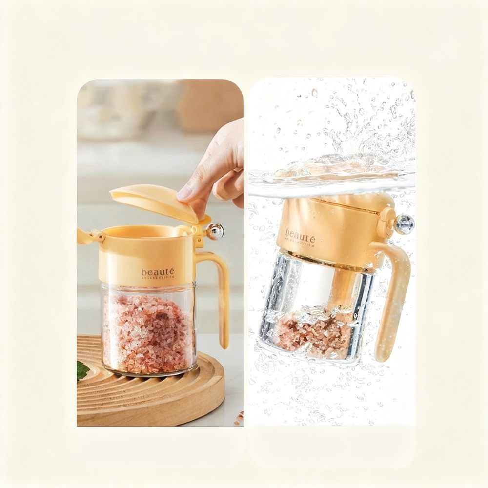 Spice jar with push lid, airtight sealed