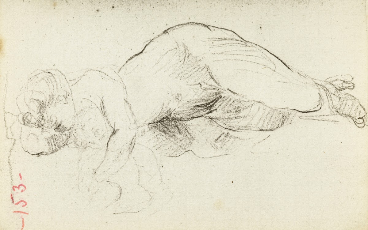 Etude de femme nue allongée avec un bébé 1872
