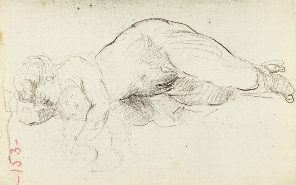 Etude de femme nue allongée avec un bébé 1872