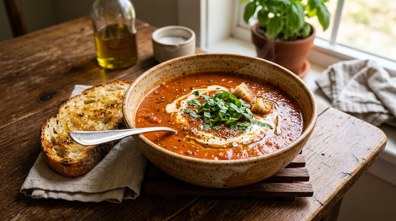 Tomato Basil Soup Recipe – Creamy, Comforting, and Full of Fresh Flavor