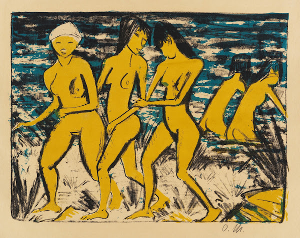 Fünf gelbe Akte am Wasser 1921