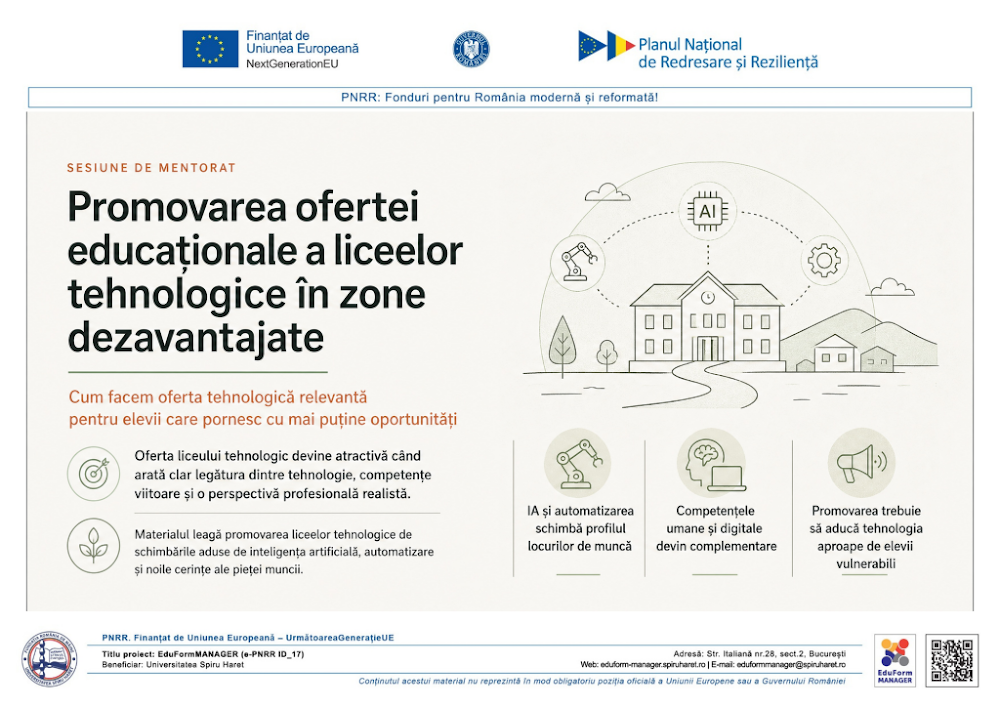 Coperta ghidului Promovarea ofertei educaționale a liceelor tehnologice în zone dezavantajate