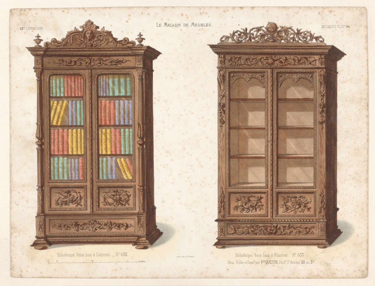 Bibliothèque bois à Colonnes  Bibliothèque Vieux bois à Pilastres 1832   1904