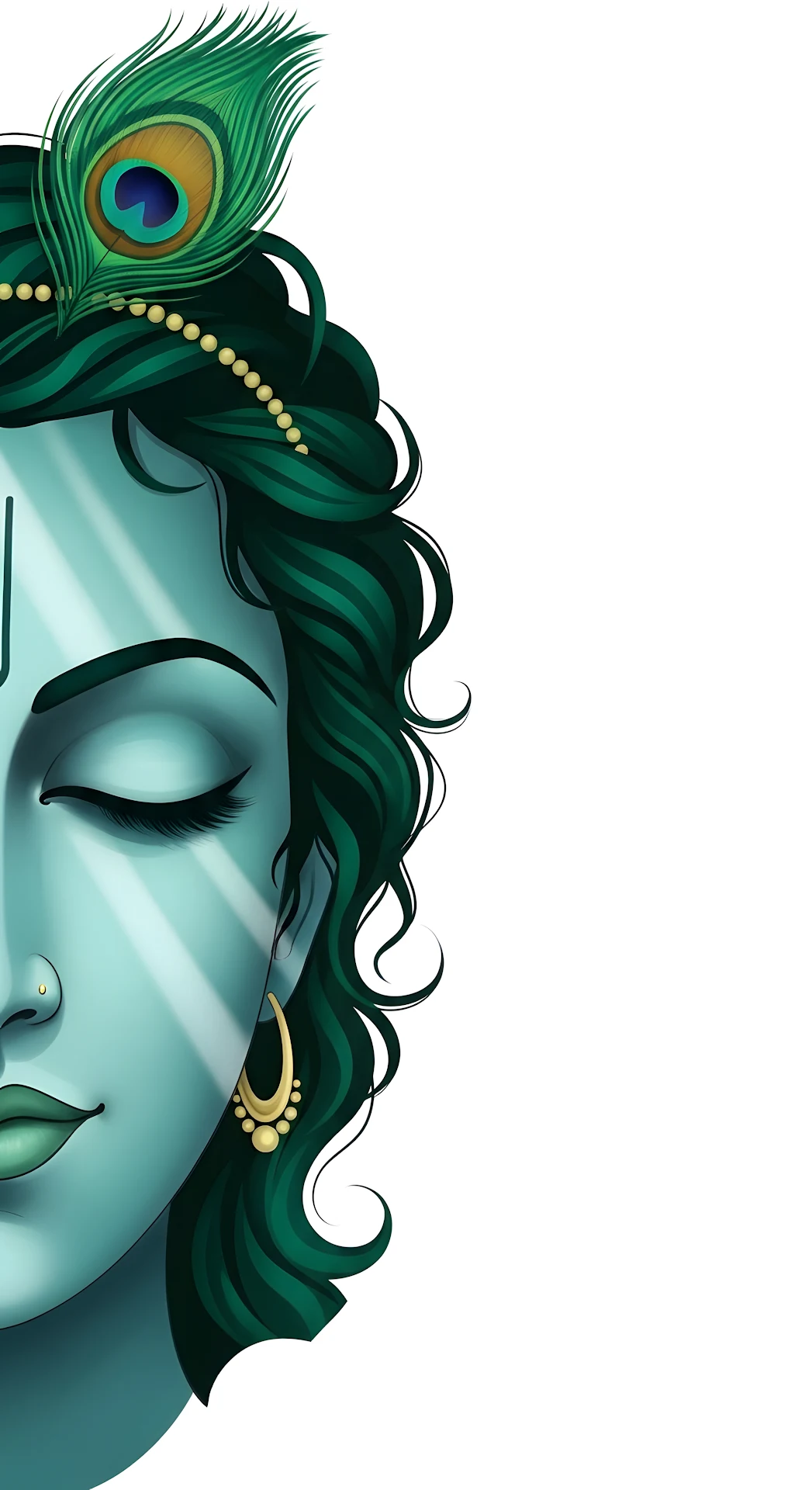 Lord Krishna Divine Meditation Teal Monochrome Portrait - Free 4K mobile Wallpaper