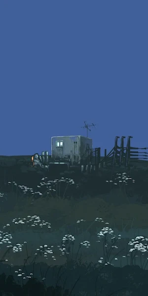 Industrial Outpost In Twilight Field 4K Wallpaper Background