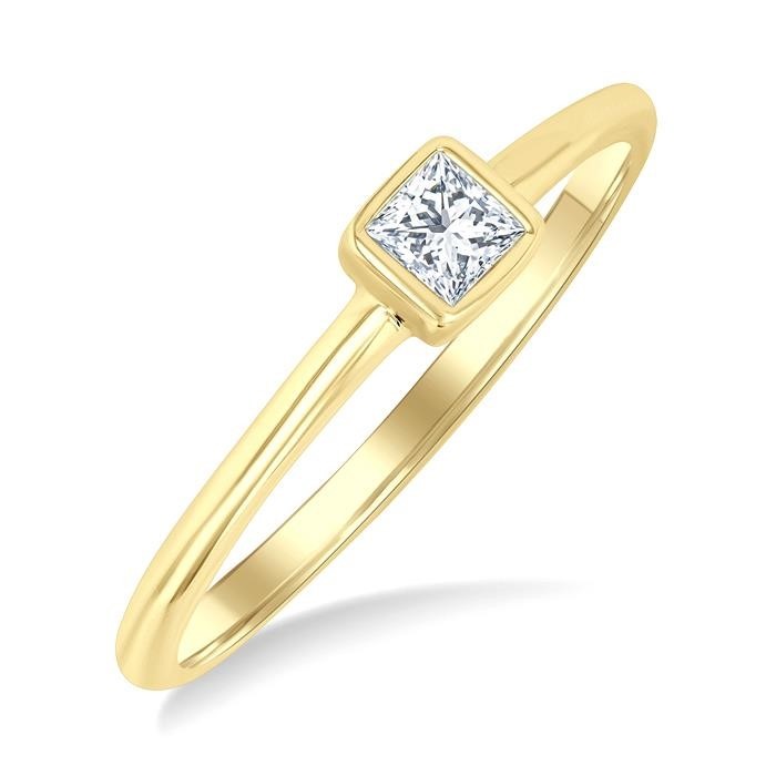 Princess Shape Bezel Set Petite Diamond Fashion Ring
