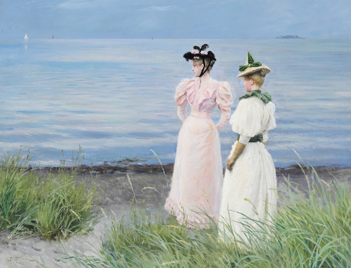 Ved stranden i Hellerup Frk Elisabeth Fischer og frk Anna Pauline Bruun en somme