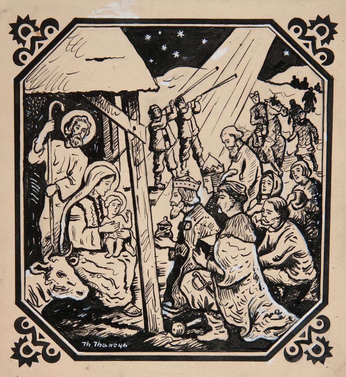 Projekt ilustracji ze sceną pokłonu Trzech Króli 1929 1940