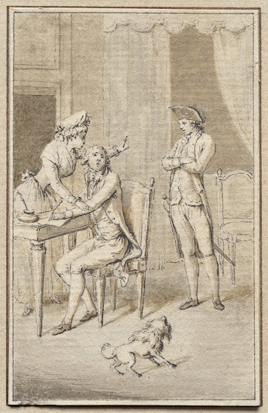Three Figures with a Dog probably 1800s
