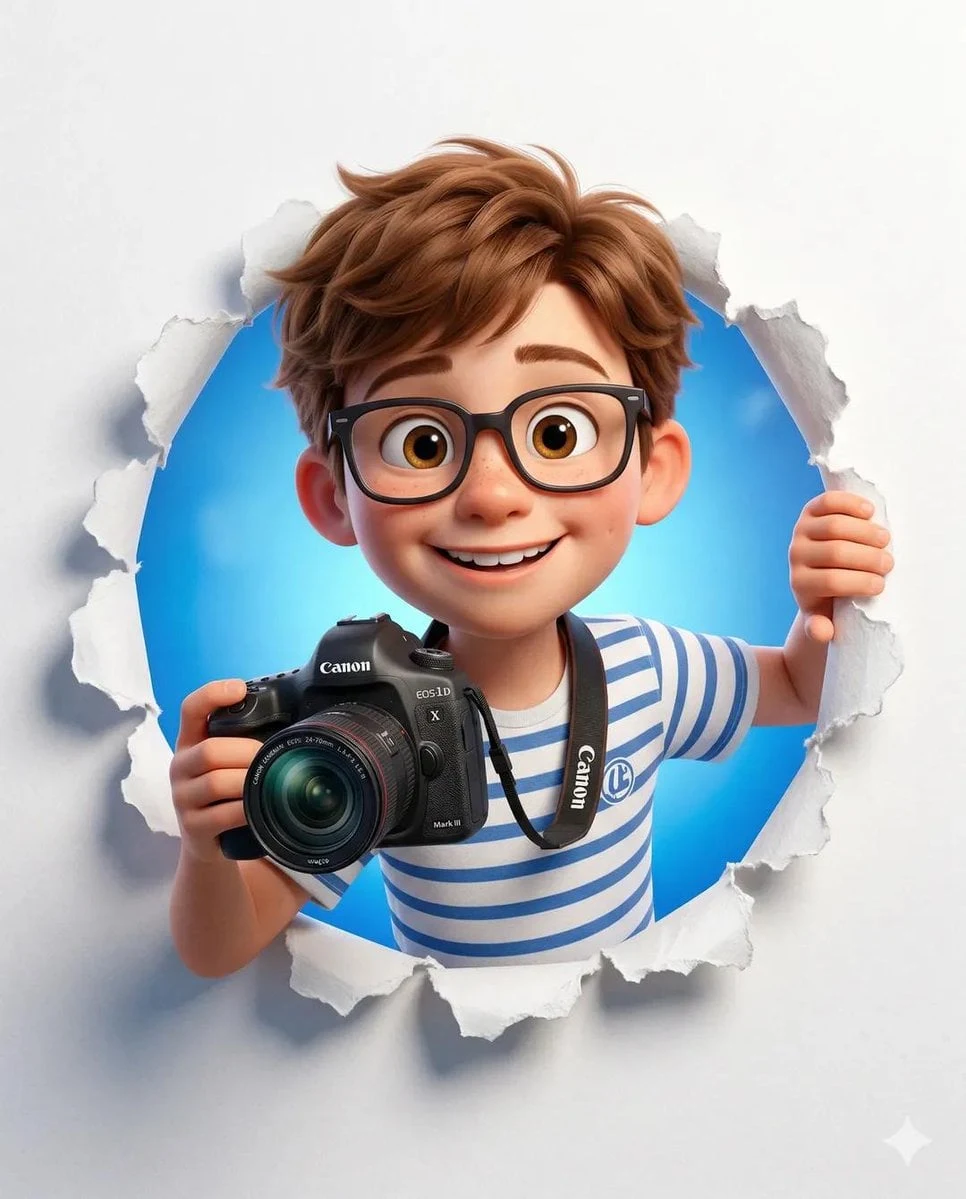 Un simpático personaje de dibujos animados en 3D estilizado (niño/niña) con grandes ojos expresivos, piel suave y tersa, y rostro redondeado...