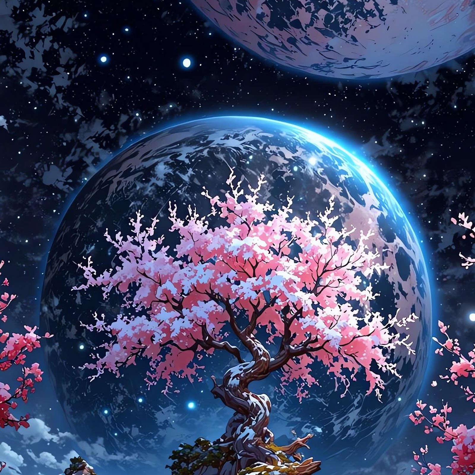 Download Cherry Blossom Under Giant Moons Full HD iPhone