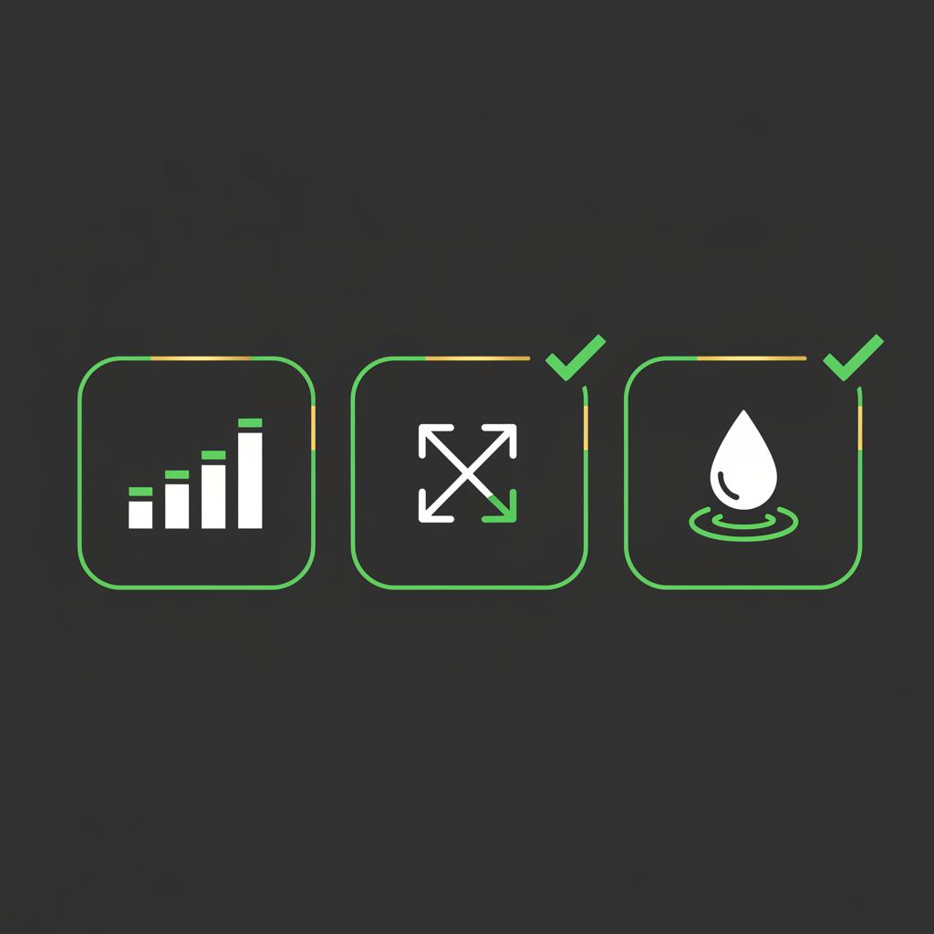 Minimalist 2D vector checklist with three icon boxes for macro trends exchange flows and liquidity each box with green checkmark on dark background crypto crash today
